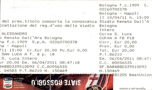 Biglietto calcio bologna - biglietto,