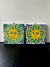 Coppia Mattonelle ceramica dipinta a mano FRATANTONI per Vietri Vintage 12x12 cm