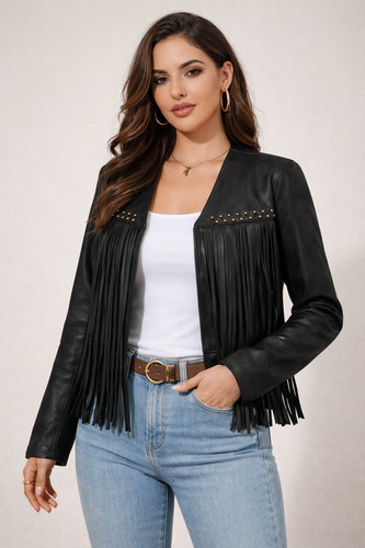Giacca donna vera pelle frange