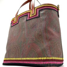 ETRO Tote Bag Borsa a Mano Paisley Multicolore Cuciture PVC Donna USATA DAL...