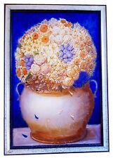 Stampa, BOTERO, Vaso con fiori, con cornice Grigia con interno argento. cm 30x45