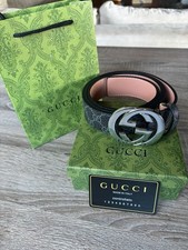 Cintura Gucci Nera Logo in Argento 120 cm