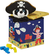 Bianco Pouf Contenitore, Porta Giochi per Bambini, Sgabello, Design-Pirati Poggi
