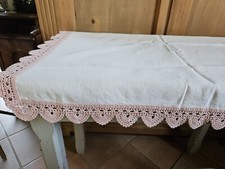 Tovaglia Tovaglietta 89x87 Linone Bianco Bordo Pizzo Uncinetto Filet 