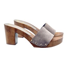 Light Taupe Suede Clog Heel