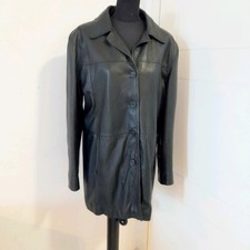 Black leather coat, padded, 2