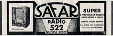 Pubblicita'  Vintage anni '30 : " SAFAR, RADIO 522 NUOVA SERIE" MILANO
