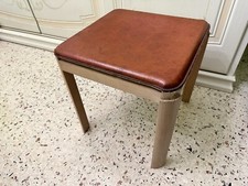 Sgabello vintage seduta in cuoio - pelle.  wood & leather stool