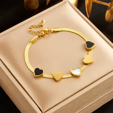 Bracciale a catena a forma di serpente con cuore di diversi colori in acciaio