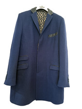 Etro cappotto 3/4 blu, lana, seta e pelle Tg 52