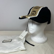 Cappello Baseball Gucci Nero Lana Incastro Logo G M/58 cm 599067 Nuovo Autentico