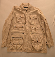Ralph Lauren Linen Jacket Military Tactical multi pocket Safari Beige L XL 2XL