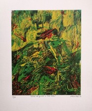 POMPILIO MANDELLI - "Verde nel giallo a Gaibola" Litografia firmata 1986