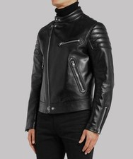 Giacca uomo biker nera vera pelle slim fit elegante capospalla moto