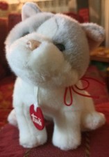 Trudi,  peluche, tenero gattino, gatto, grigio  e bianco, con medaglietta