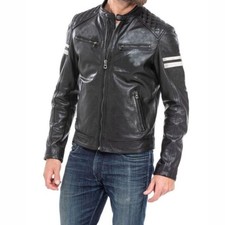 Giacca biker uomo pelle nera