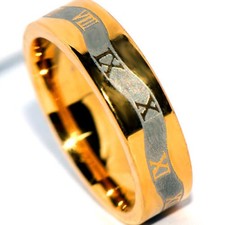 Anello Placcato ORO 18KT, Unisex Hiphop Punk Rock, con numeri romani Size, 13