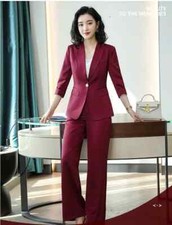 Tailleur completo donna ufficio giacca pantaloni maniche slim fit rosso T033