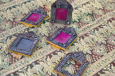 set 5 cornici indiane in white metal legno e pietre semipreziose L44