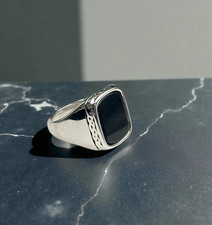 Anello Uomo Acciaio Chirurgico Pietra Onice nero  misure 9, 10, 11, 12