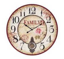 Orologio da parete in pvc con Scritta Family e un pendolo da arredo 58 cm casa