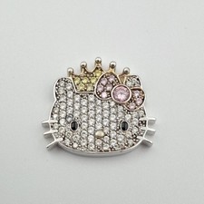 Ciondolo Sanrio Argento Sterling 925 Principessa Hello Kitty Cubic Zircnia Zirconi Scivolo