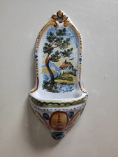 ACQUASANTIERA CON PAESAGGIO , IN CERAMICA DI Castelli... Faenza 