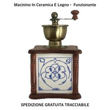 MACININO CAFFÈ In Ceramica / Legno Vintage Antico Macinacaffè • Da Collezione