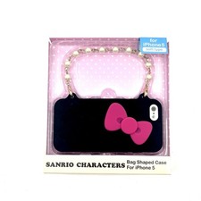 Custodia Sanrio Hello Kitty iPhone 5 nera rosa fiocco manico oro perla NUOVA scatola