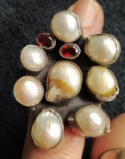 anello in argento con perle e pietre dure indiano etnico