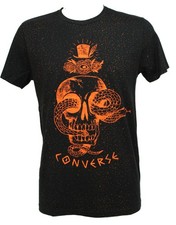 T-SHIRT UOMO CONVERSE TG L MAGLIA MAGLIETTA MAN DOTS GRAP NERO ARANCIO TESCHIO