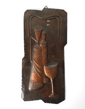 Quadro Rilievo Metallo in Rame Vintage 17x36 Stile Astratto Moderno Natura Morta