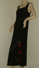 ABITO VESTITO LUNGO NERO OVIESSE CON RICAMO ROSE ROSSE M-L SEXY LEGGI LE MISURE