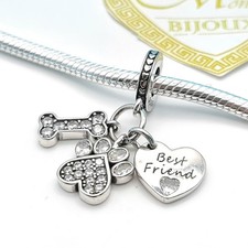 Charm argento 925 love animali ossicino osso zampetta zampa zirconi 