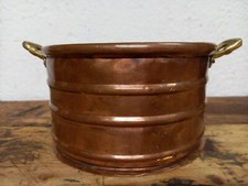 PORTAVASO / PORTAFIORI / SVUOTATASCHE in RAME vintage Ø15/alt.9 cm-manici dorati