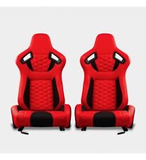 Coppia Sedili sportivi avvolgenti auto in pelle rossa con patch nere N721