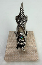 Anello da dito articolato sfera drago nocca tono argento fantasia cosplay misura 6