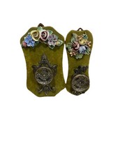 appendiabiti da parete vintage In Bronzo E Porcellana 17x30cm-11x28