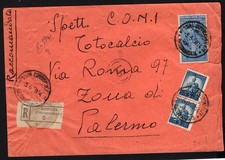 1950 Raccomandata per Palermo con Democratica lire 5 x 2 + Lire 55 Unesco.