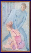 Danza Grande quadro 107x64 Coppia Ballerini Scuola Ballo dipinto olio tela firma