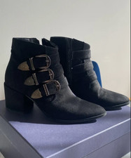 Olga Rubini Black suede biker rock chic mid heel boots uk3 EU36