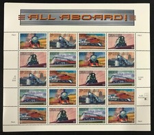 1999 Scott #3333-3337 - 33¢ - TRENI - Foglio completo di 20 francobolli - Mint NH
