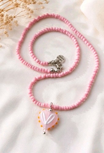 Collana perline rosa cuore - collana,