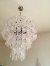 Lampadario "Virgola" in vetro di Murano Sputnik trasparente italiano