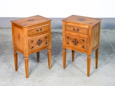 ⚜️ ANTICA COPPIA COMODINI LUIGI XVI DIRETTORIO 1800 LEGNO NOCE PIUMA INTARSIATO