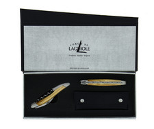 Forge de Laguiole Duo set regalo coltello da tasca e sommelier 11 cm legno di ulivo opaco
