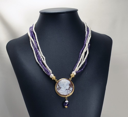 Collana argento dorato cammeo - collana,