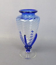 Vaso vetro Murano calice design spirale inserti blu soprammobile vintage XX Sec.