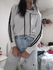 Maglia Top Donna Felpa Corta Crop  maniche Lunghe cappuccio Bianca