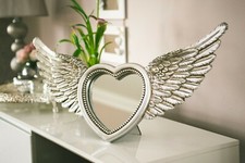 Vanity Mirror Argento Cuore Ali Angelo Grande Cornice Foto Display Ornamento